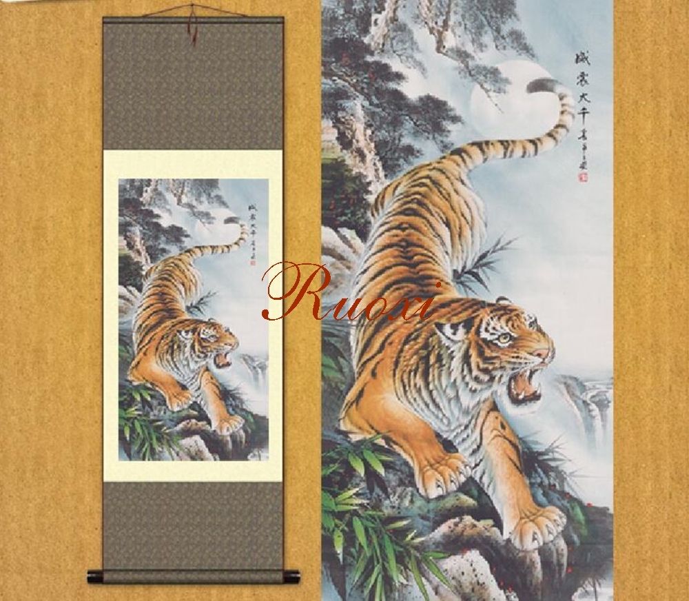 1pc Home Decoration Chinese Silk Scroll Painting Tiger