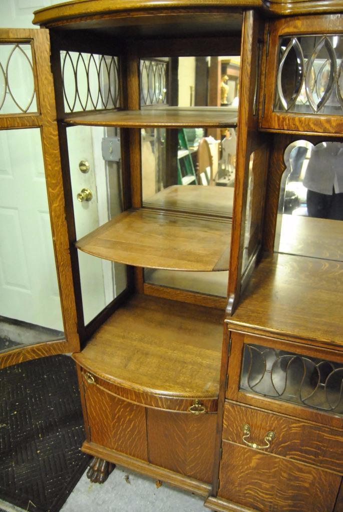 Antique Quarter Sawn Oak China Buffet Cabinet with Beveled Glass Circa 1910