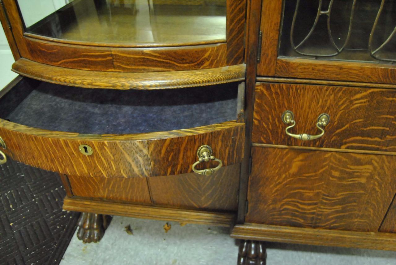 Antique Quarter Sawn Oak China Buffet Cabinet with Beveled Glass Circa 1910