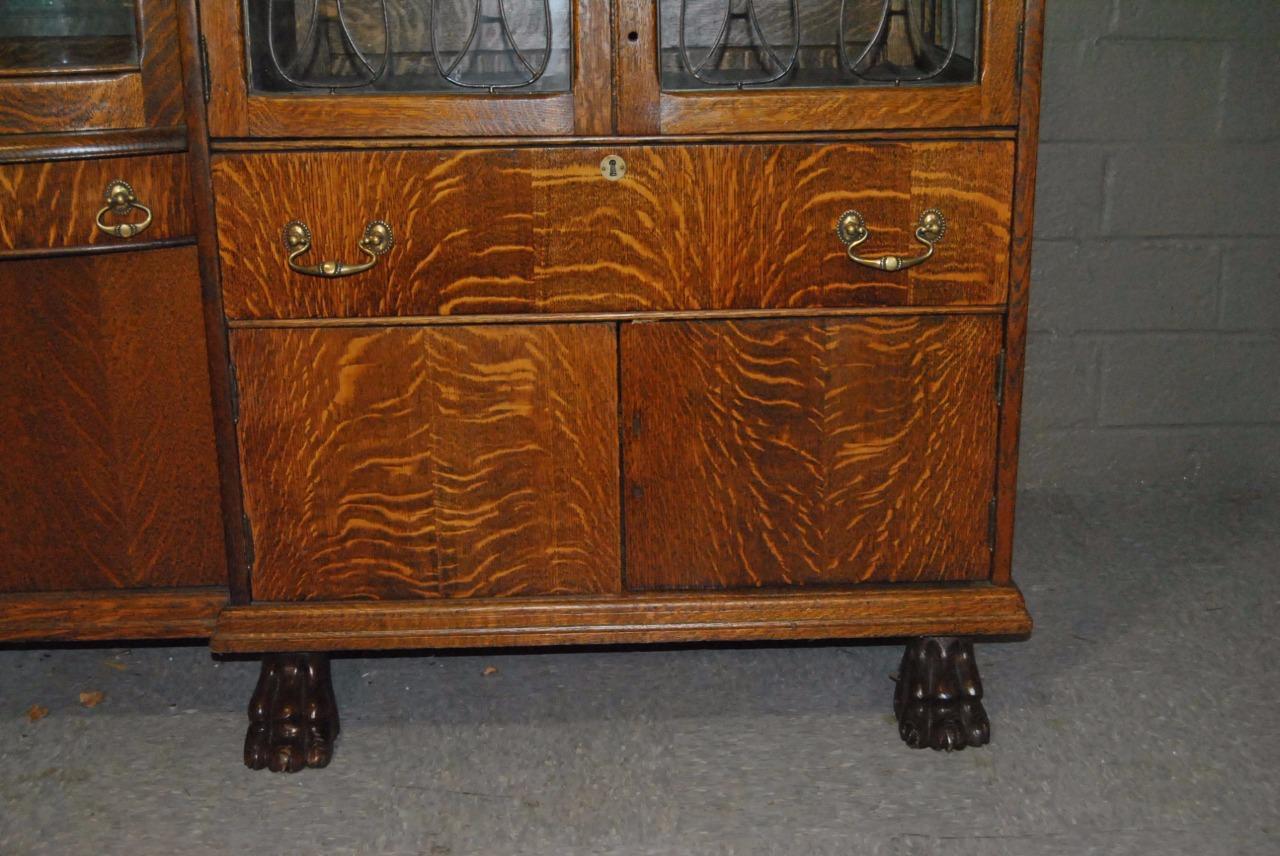 Antique Quarter Sawn Oak China Buffet Cabinet with Beveled Glass Circa 1910