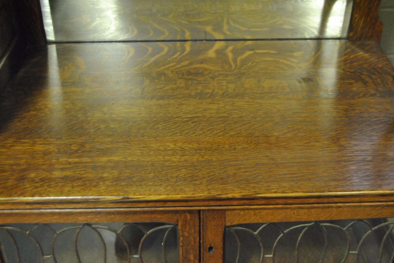 Antique Quarter Sawn Oak China Buffet Cabinet with Beveled Glass Circa 1910