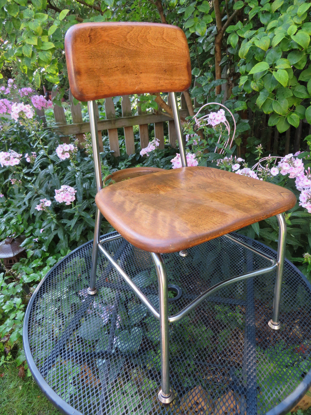 2 Mid Century Heywood Wakefield School Chair Wood w/ Chrome Legs Vtg Retr Pairo