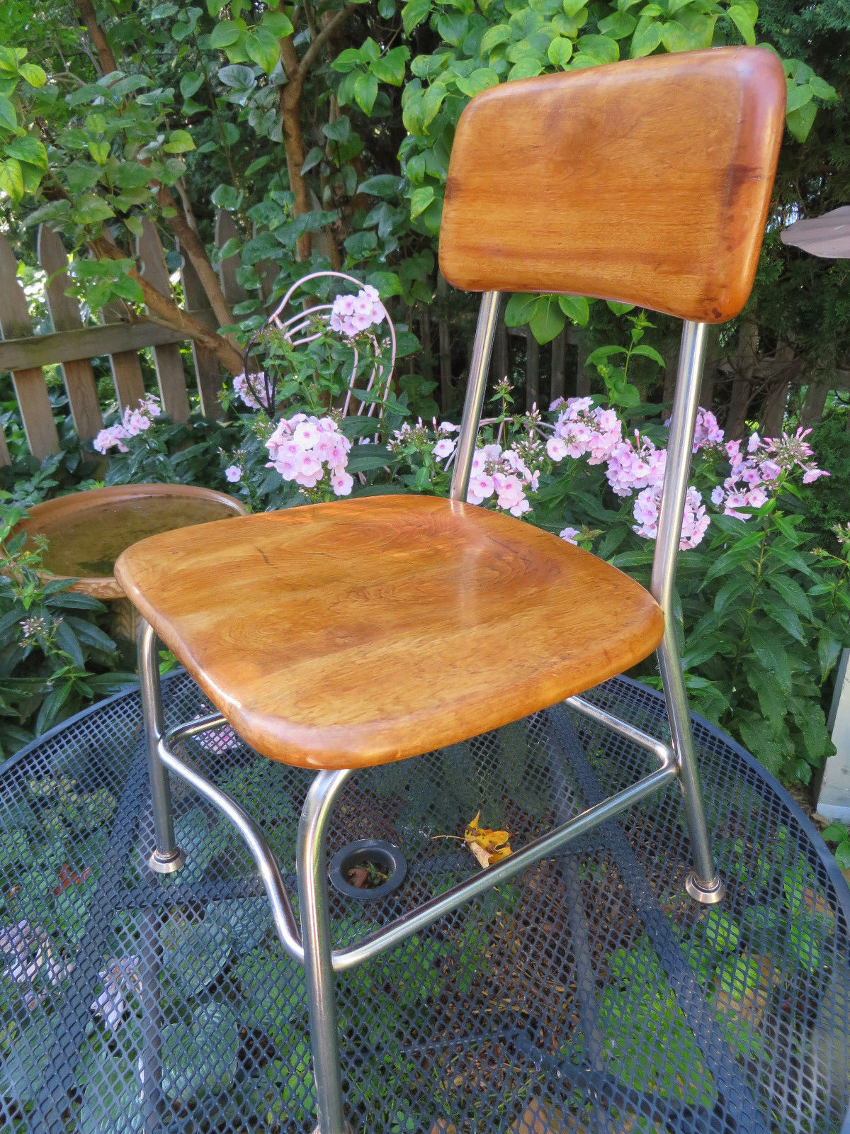 2 Mid Century Heywood Wakefield School Chair Wood w/ Chrome Legs Vtg Retr Pairo