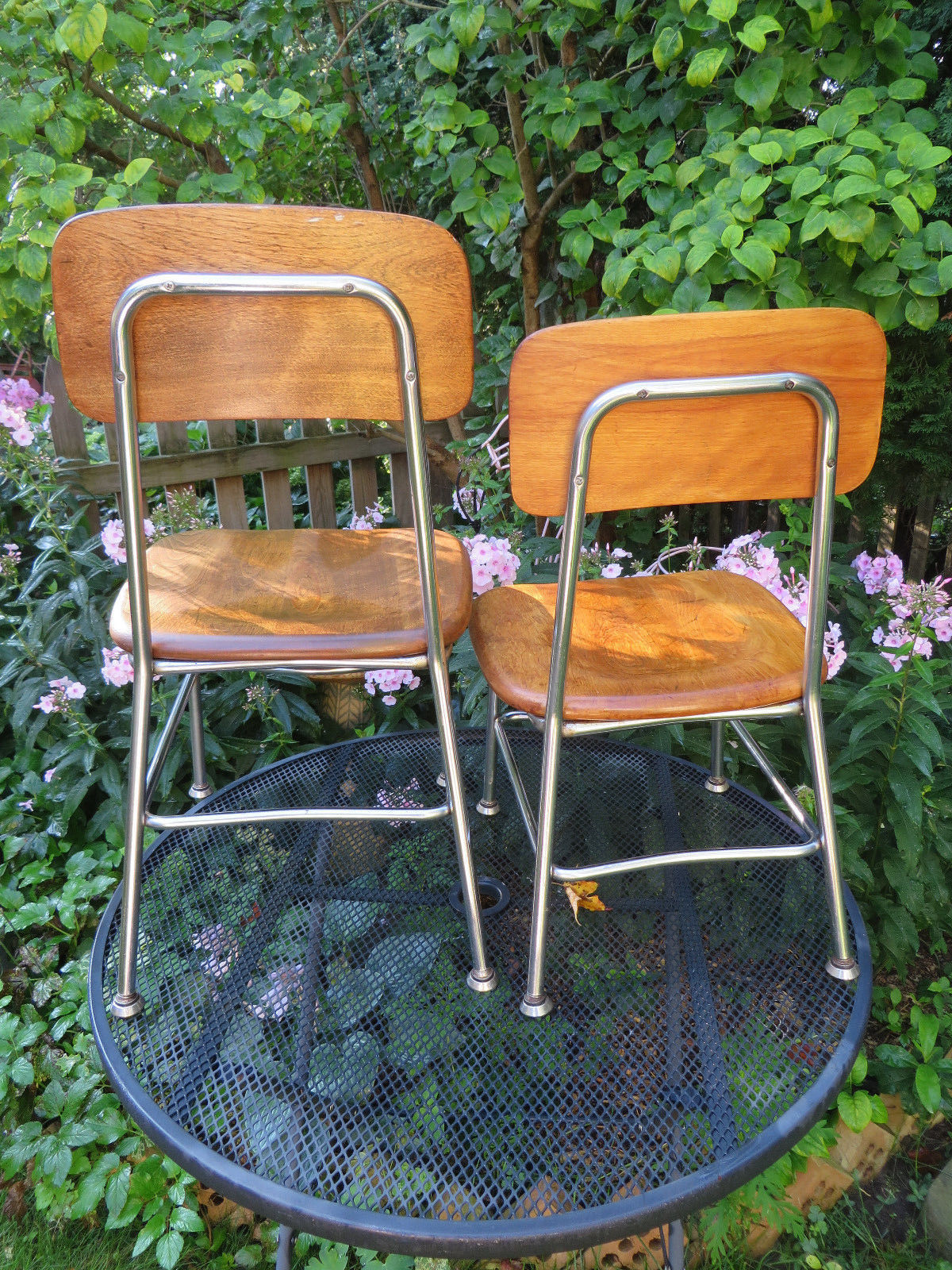 2 Mid Century Heywood Wakefield School Chair Wood w/ Chrome Legs Vtg Retr Pairo