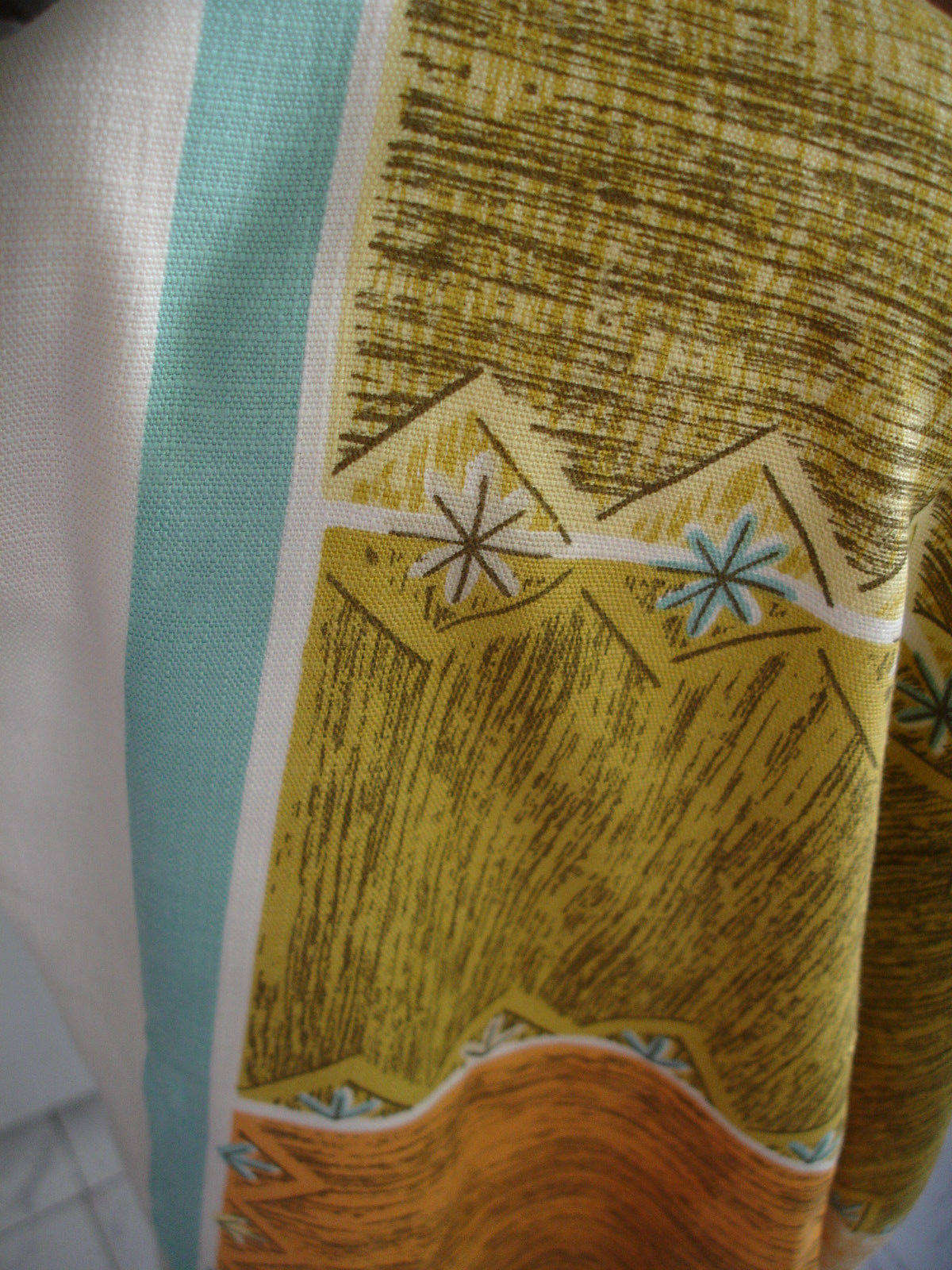 Vintage 50s Abstract Tablecloth Retro Mid Century Modern Design Fabric Atomic