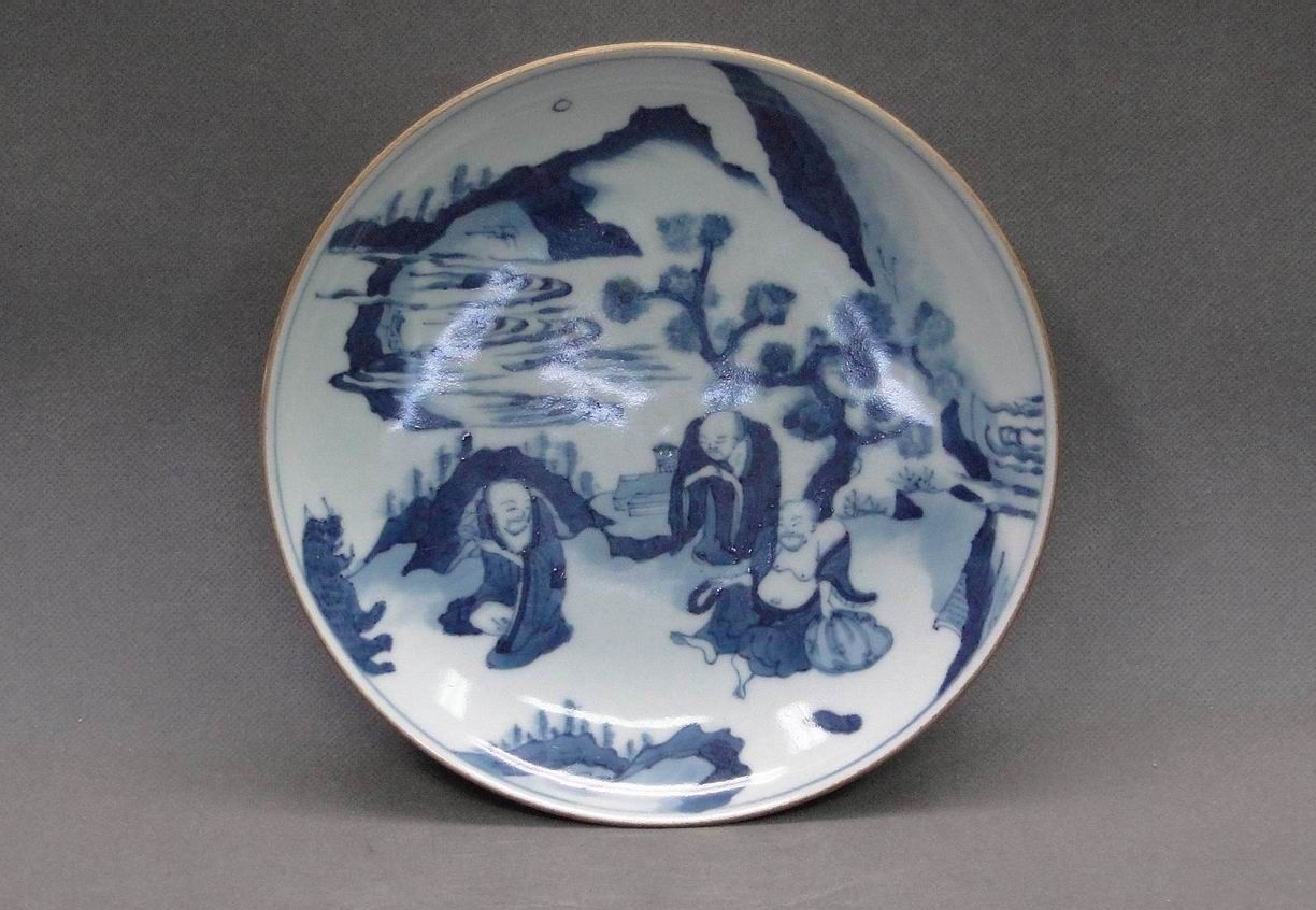 17th C.Chinese Blue and White Figures Plate Mark
