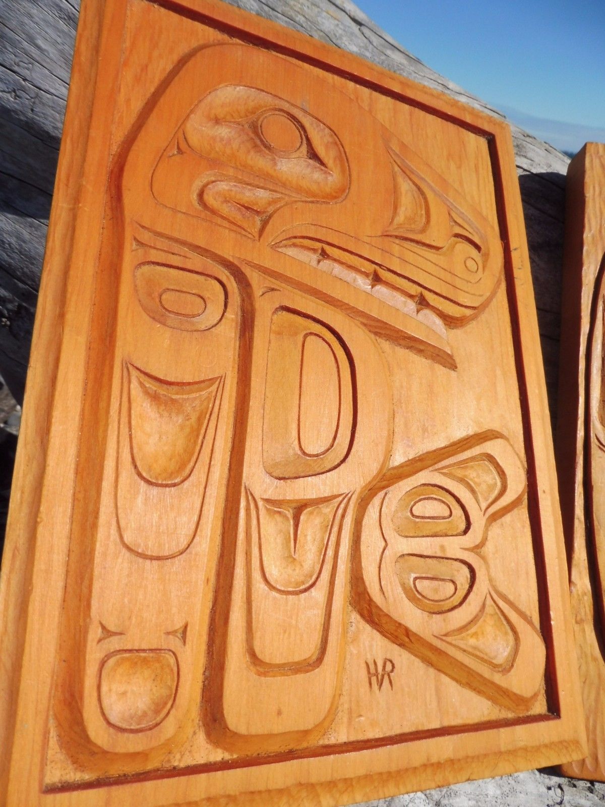 Northwest Coast First Nations native PAIR of wooden Art carvings: Whale's