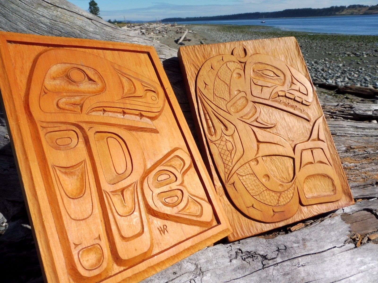 Northwest Coast First Nations native PAIR of wooden Art carvings: Whale's