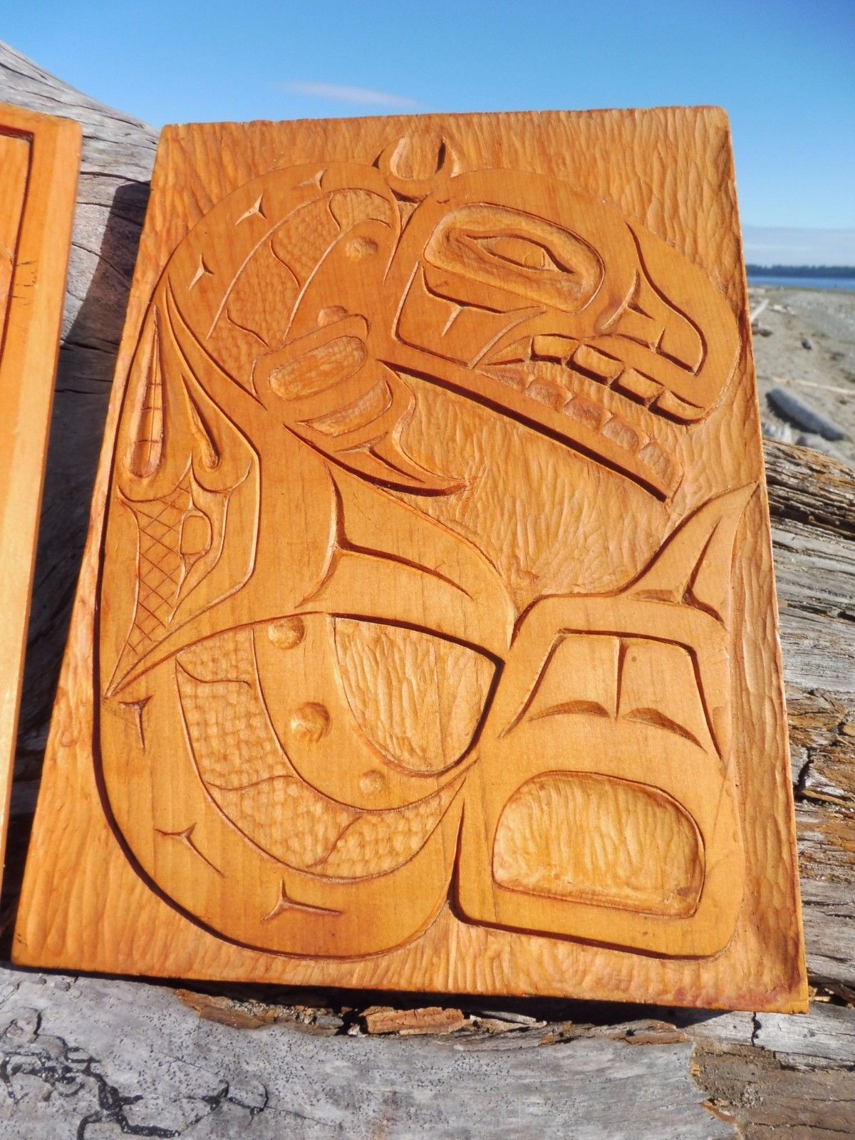 Northwest Coast First Nations native PAIR of wooden Art carvings: Whale's