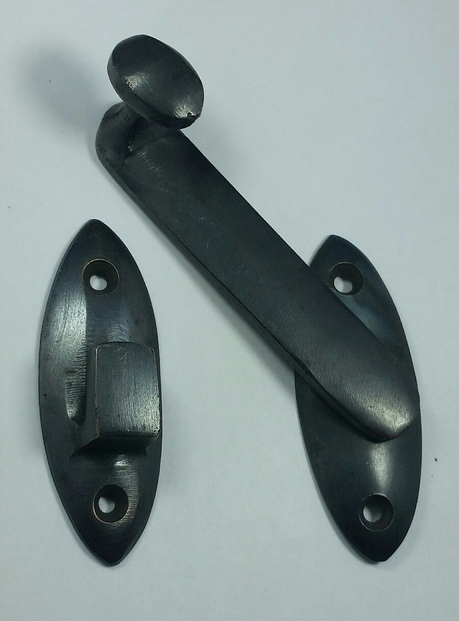 Vintage Cabin Cabinet Oval Door Window Latch Hook Solid Brass Hasp Lock #X22