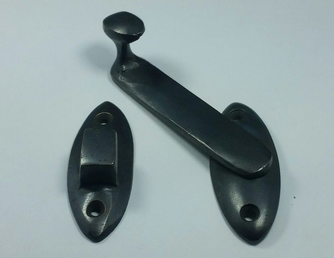 Vintage Cabin Cabinet Oval Door Window Latch Hook Solid Brass Hasp Lock #X22