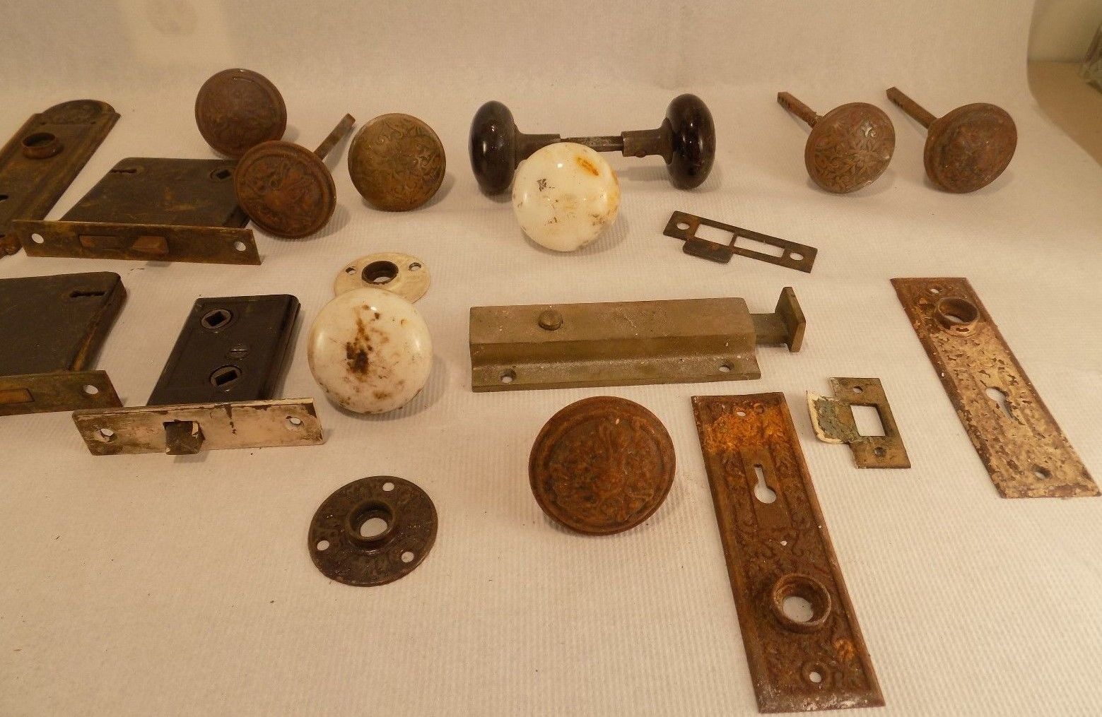 ~~Antique Brass and Porcelian Door Knobs and Lockset Parts ~~