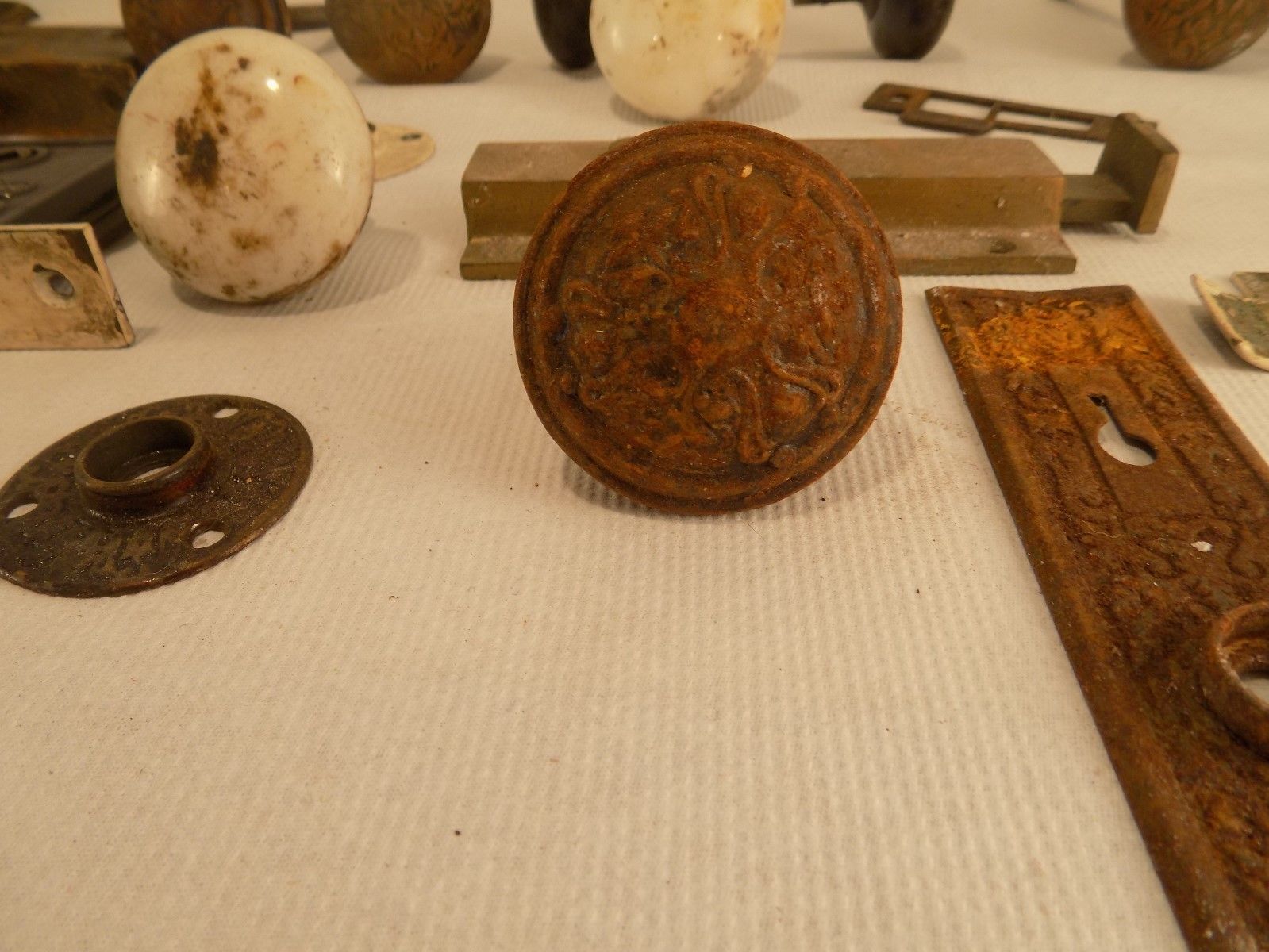 ~~Antique Brass and Porcelian Door Knobs and Lockset Parts ~~