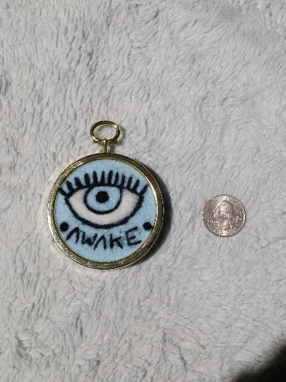 Needle Felt Wall Art Decor Third Eye Awake Blue Minimal Embroidery Hoop Art