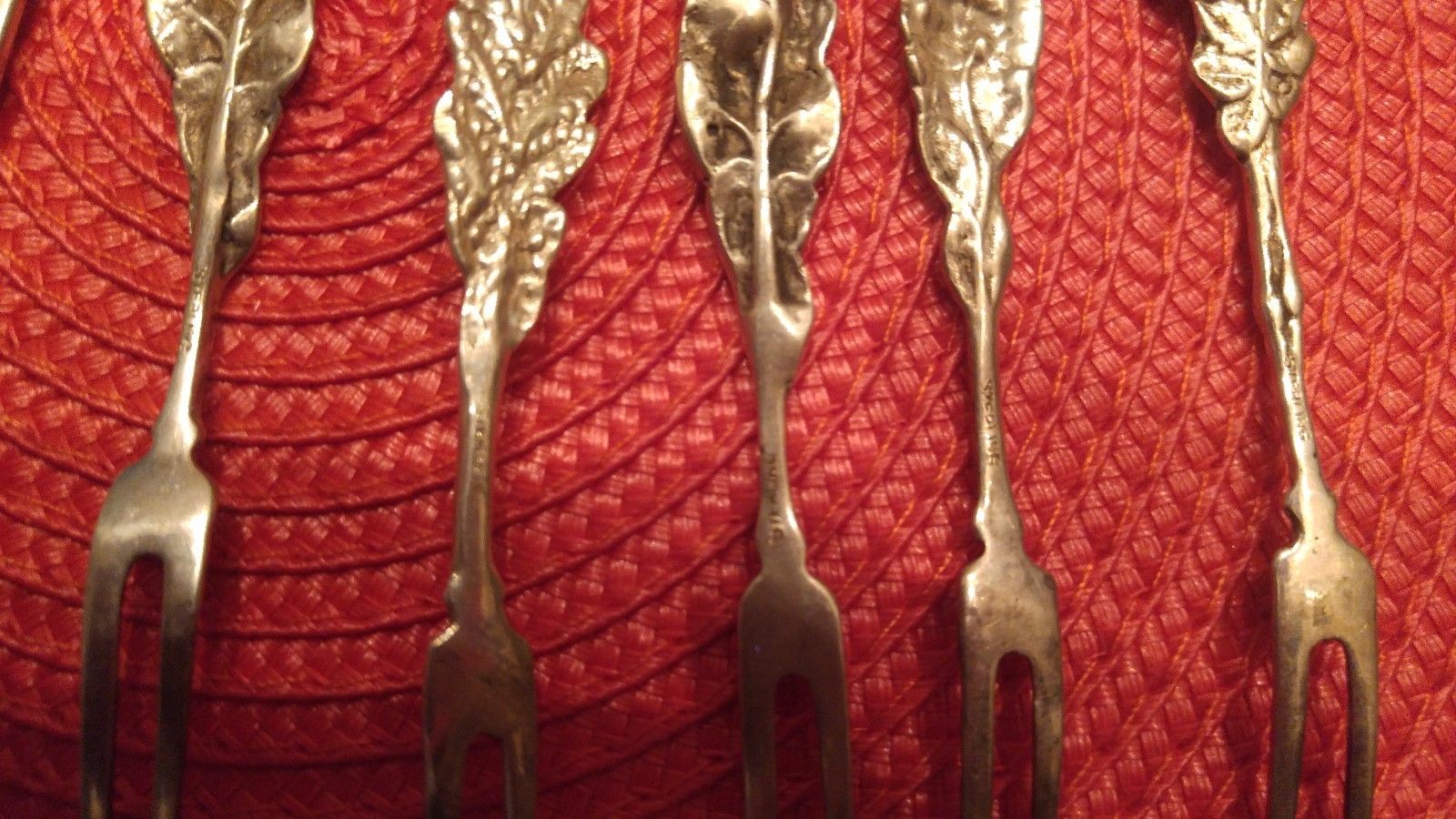 6 Antique Vintage Sterling Silver Repousse Flower Cocktail Forks