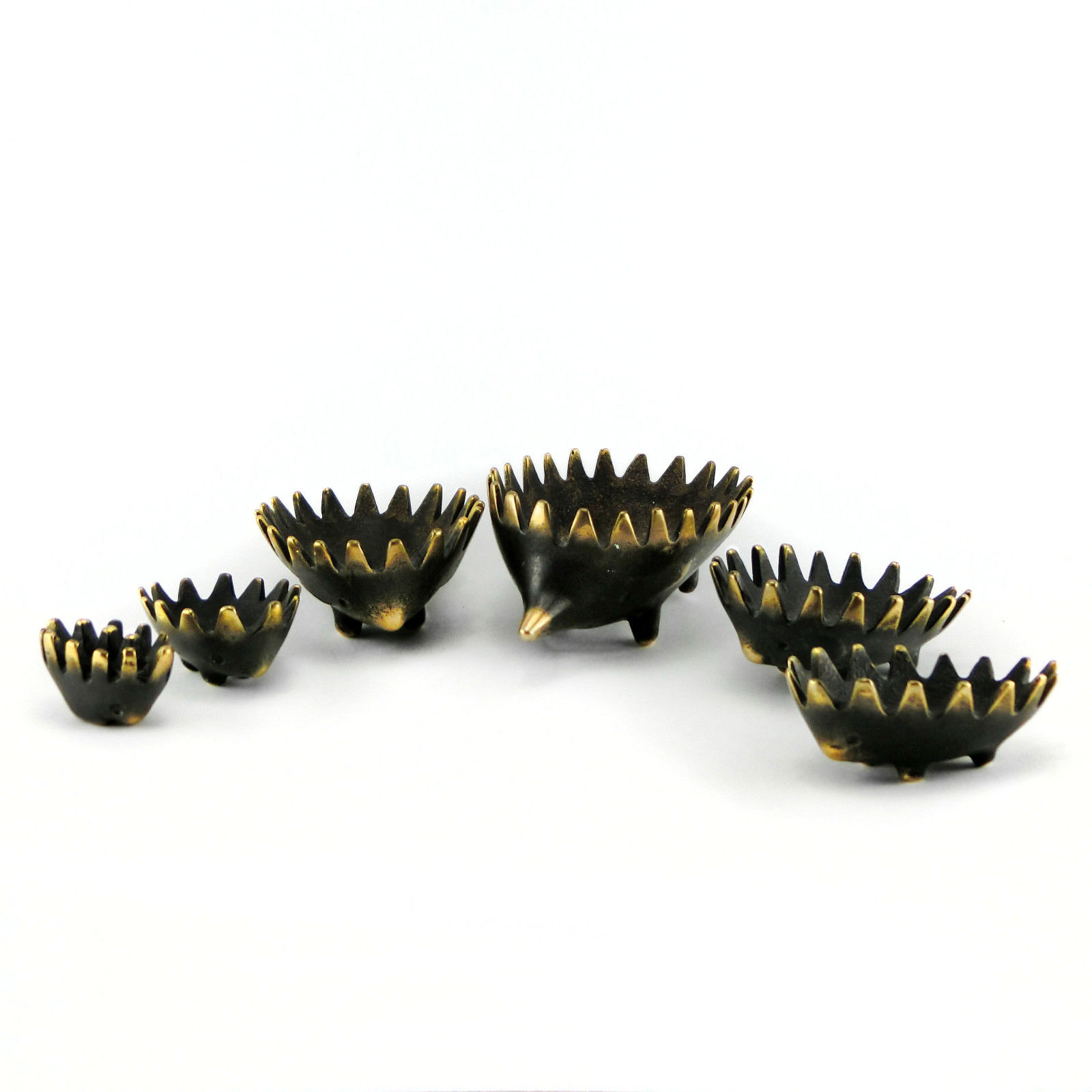 Vintage Set 6 Stackable Hedgehog Ashtrays Brass Walter Bosse Mid-Century Modern2