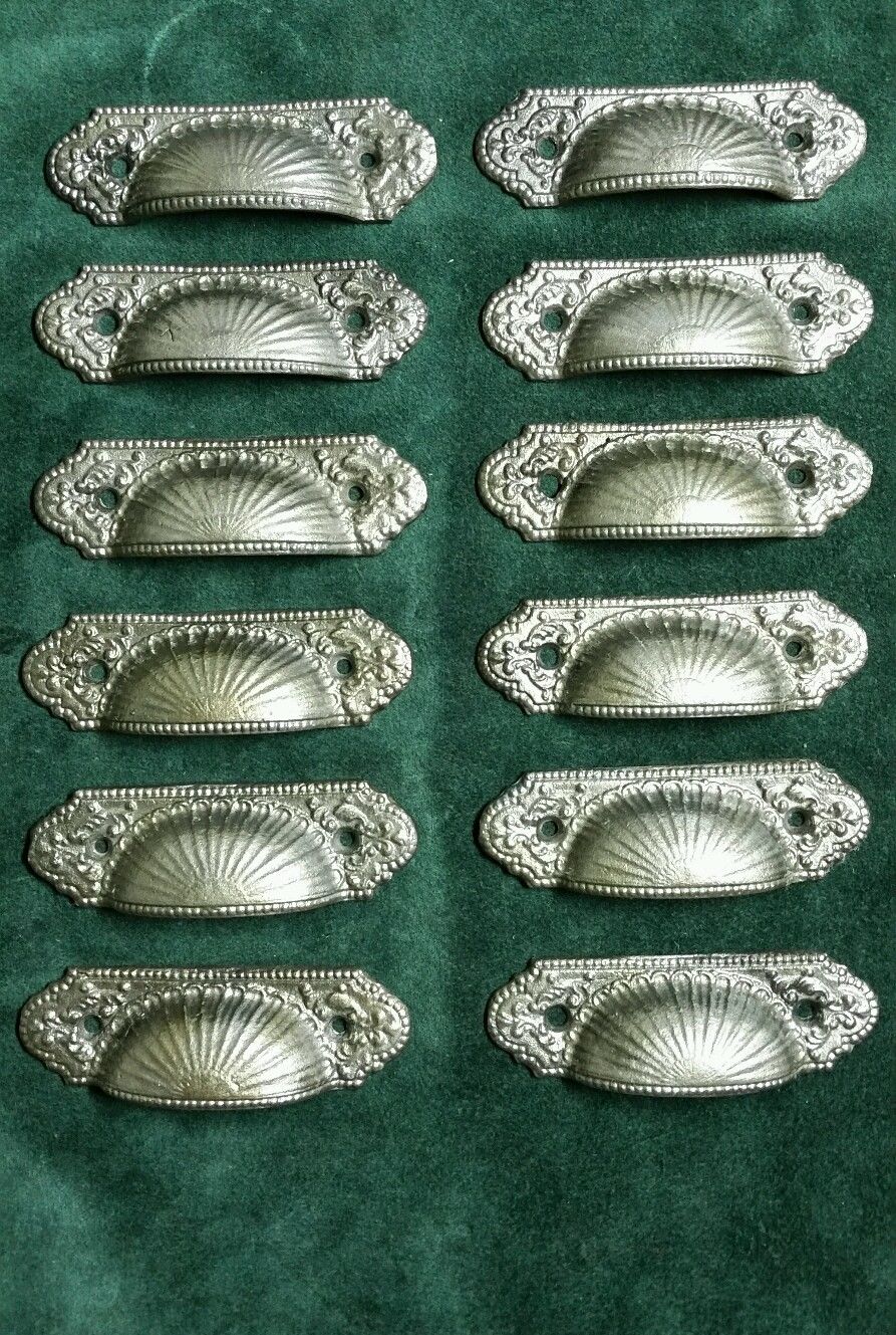 12 matching restored cast iron bin pulls,cabinet pulls,handles