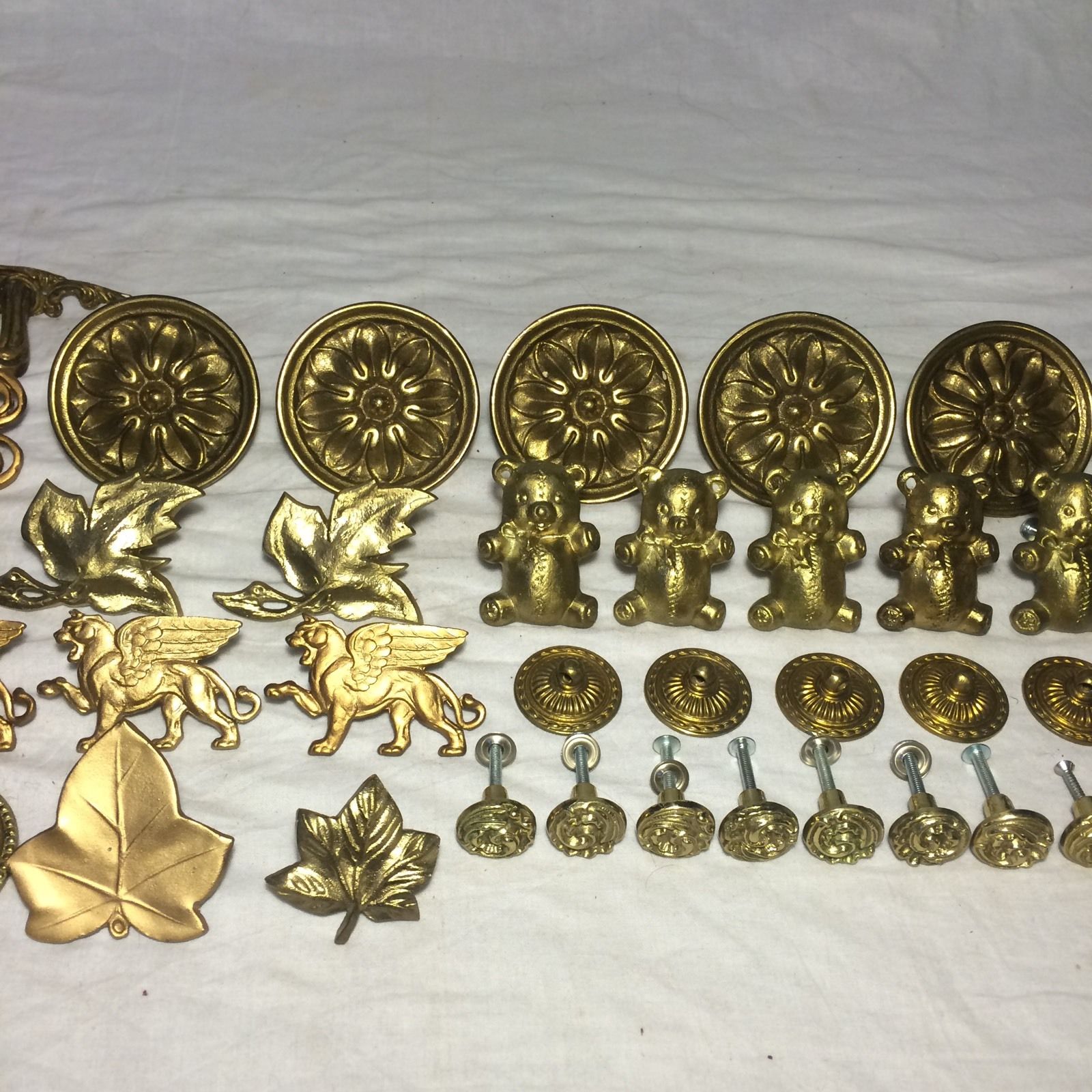 Vintage Set Of Brass Drawer Pulls Cabinet Knobs Hardware Different Sets Sizes