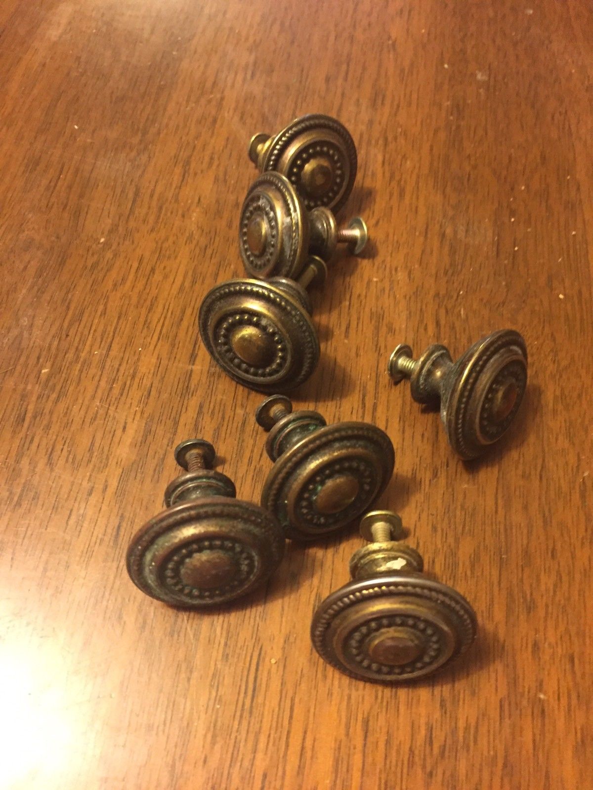 Lot of 7 Large Vintage Brass Colored Dresser Pull Handles