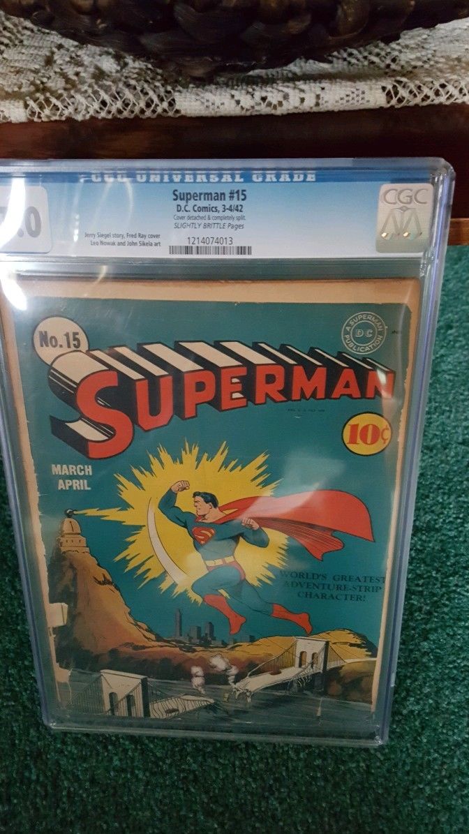 Issue # 15 1942 superman comic cgc graded 1.0