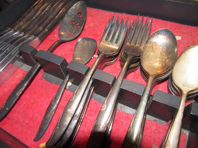 Vtg~ONEIDA COMMUNITY~SILVERPLATE~SILVER FLOWER~Flatware Set~Forks~Spoons~Knives