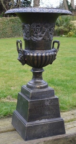 A PAIR OF VICTORIAN STYLED ANTIQUE CAST IRON GARDEN URN EXCELLENT QUALITY