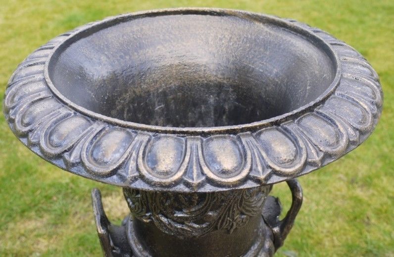 A PAIR OF VICTORIAN STYLED ANTIQUE CAST IRON GARDEN URN EXCELLENT QUALITY