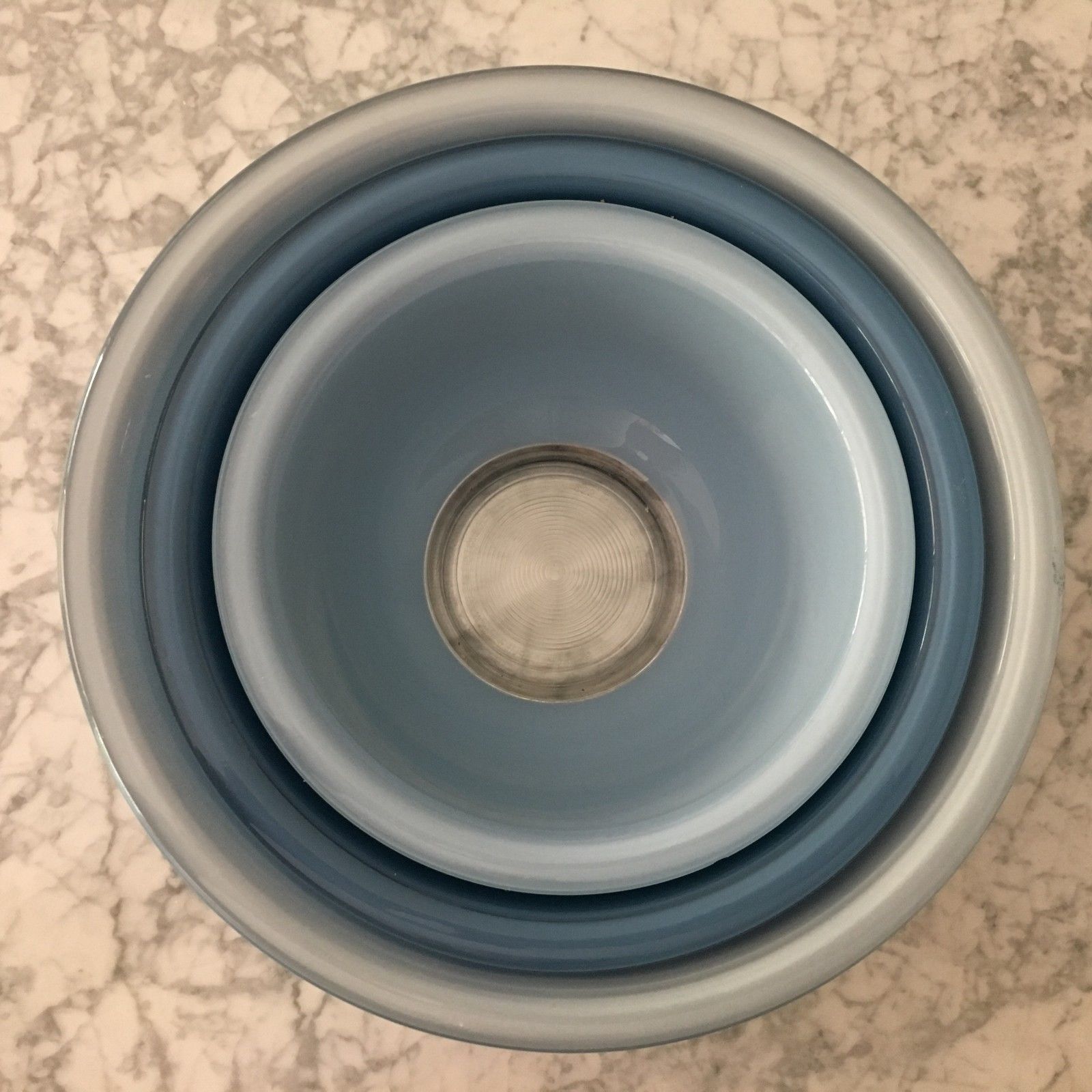 Pyrex Vintage Blue Glass-Bottom Nesting Mixing Bowls Set of 3