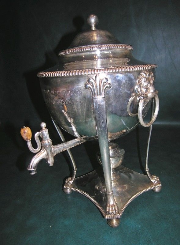 Antique Sheffield Silver Plate Plated Hot Water Urn Samovar Lion Head 16"
