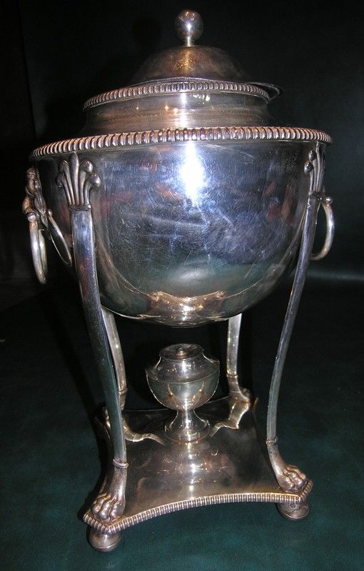 Antique Sheffield Silver Plate Plated Hot Water Urn Samovar Lion Head 16"