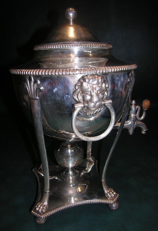 Antique Sheffield Silver Plate Plated Hot Water Urn Samovar Lion Head 16"