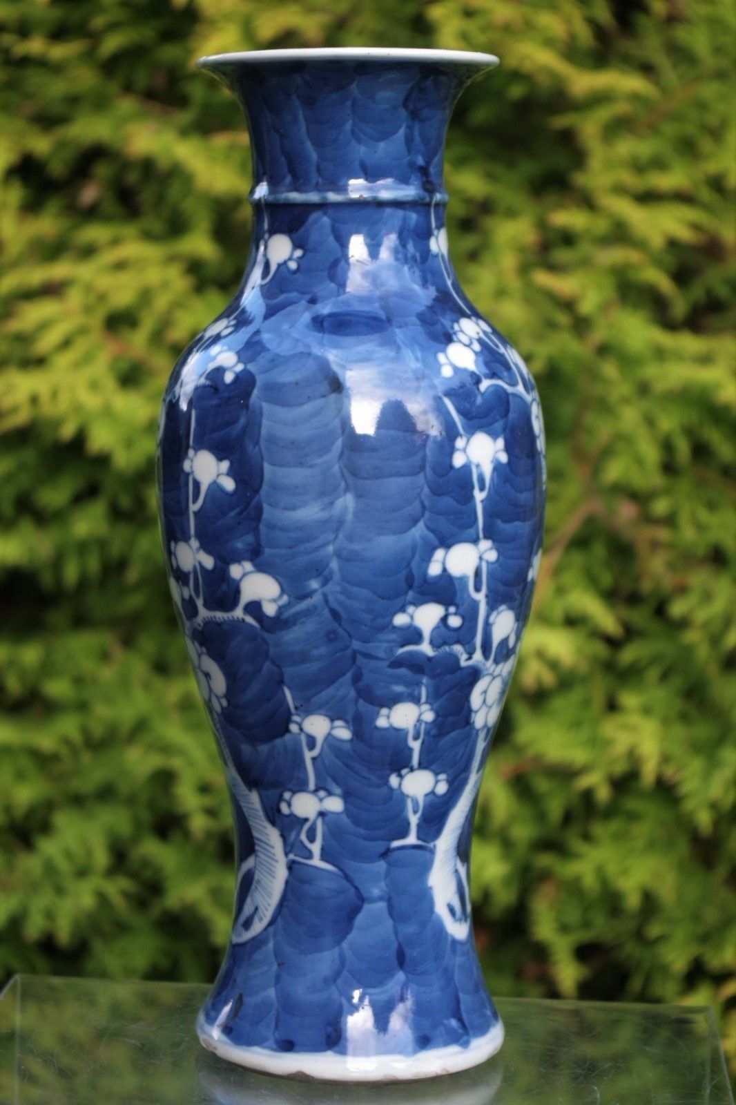 Beautiful Antique Chinese Blue and White Prunus Vase - with mark