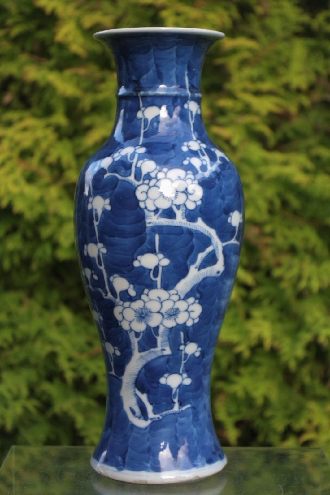 Beautiful Antique Chinese Blue and White Prunus Vase - with mark