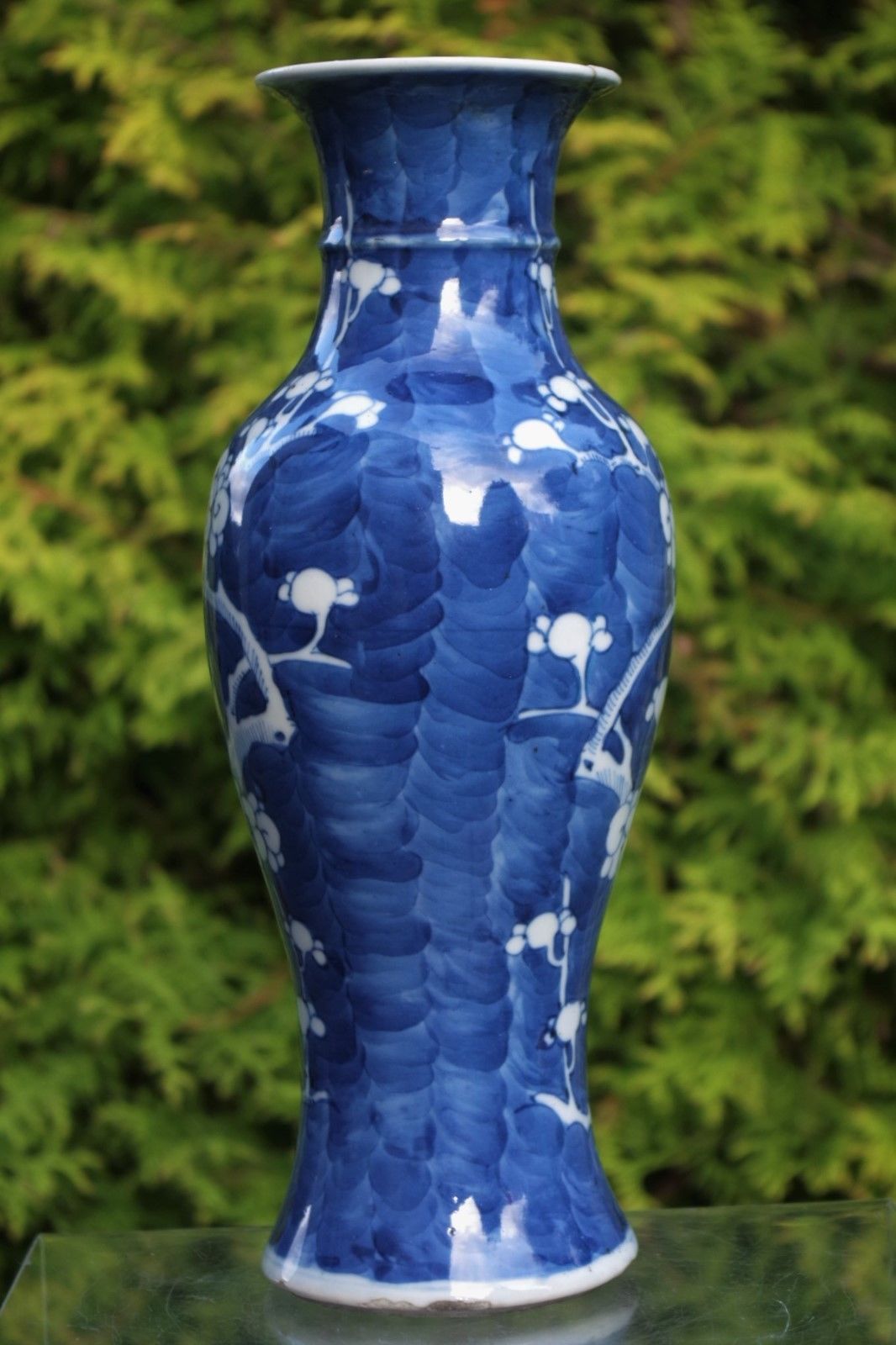 Beautiful Antique Chinese Blue and White Prunus Vase - with mark