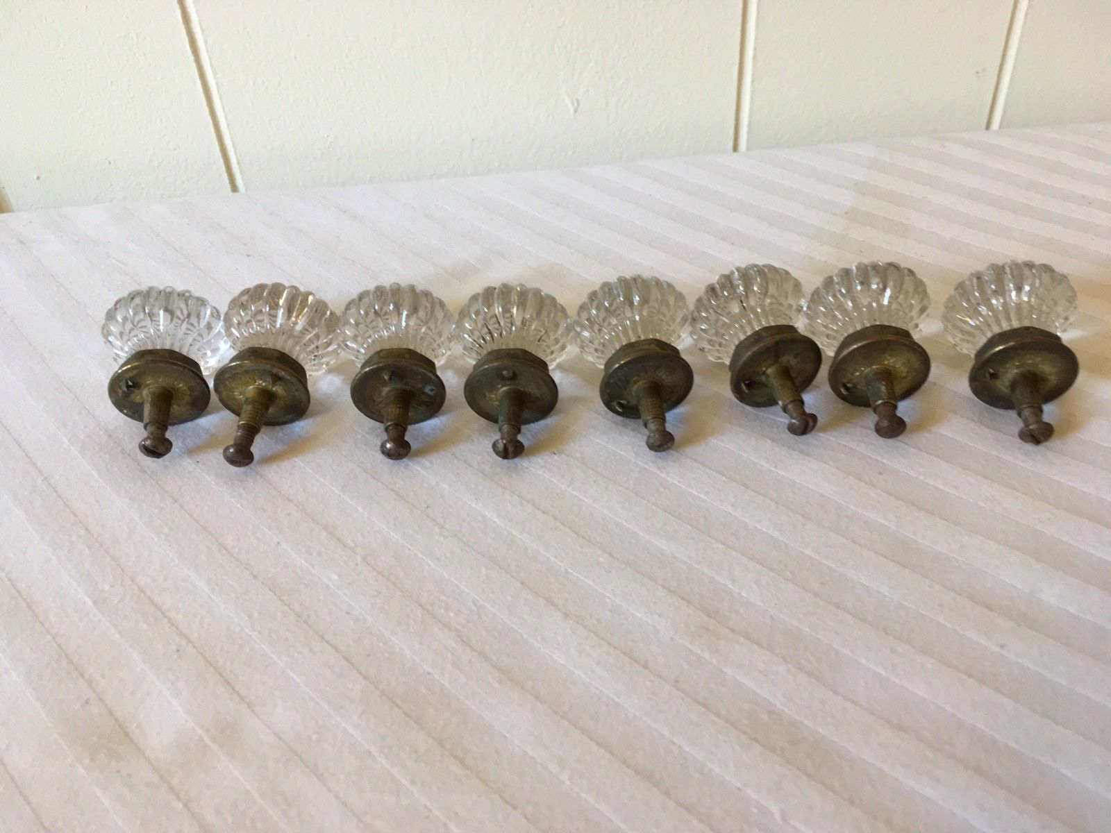 8 VINTAGE GLASS & BRASS DRESSER HARDWARE