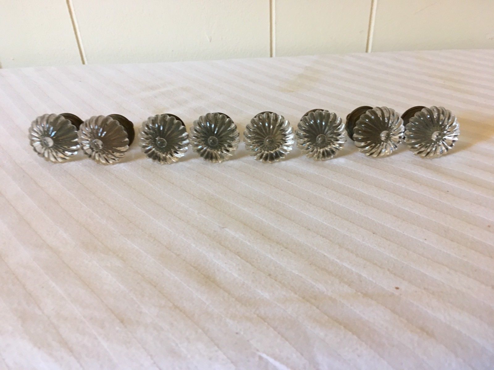 8 VINTAGE GLASS & BRASS DRESSER HARDWARE