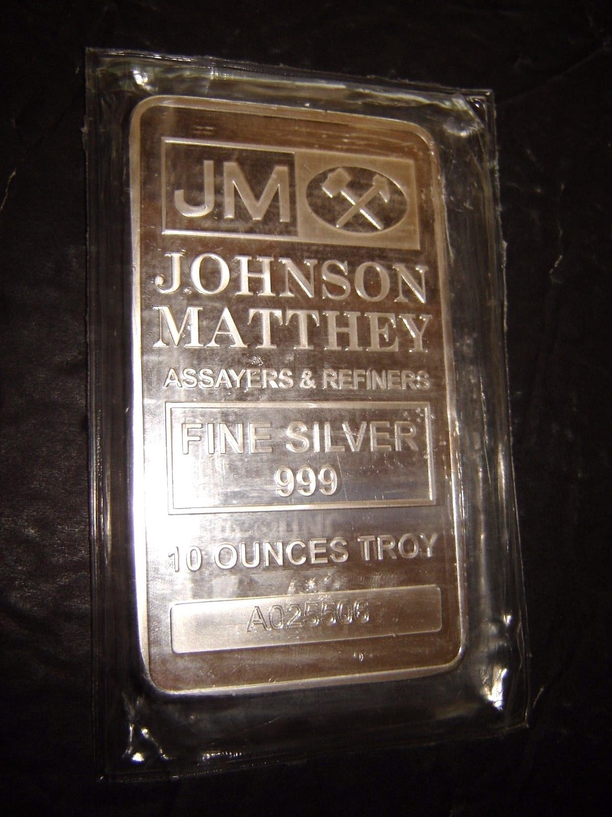 JM Johnson Mathey 10 oz .999 Fine Silver Bar VINTAGE  no. 364696