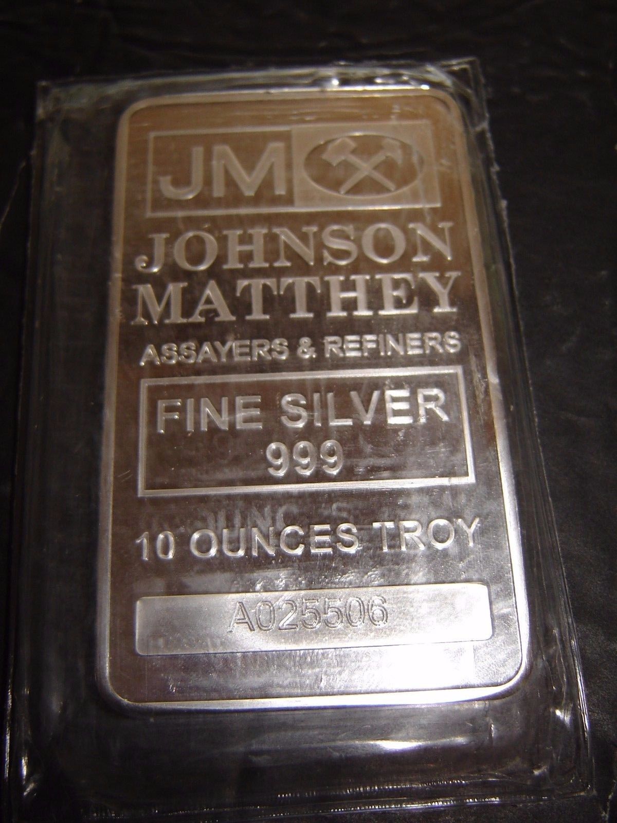 JM Johnson Mathey 10 oz .999 Fine Silver Bar VINTAGE  no. 364696