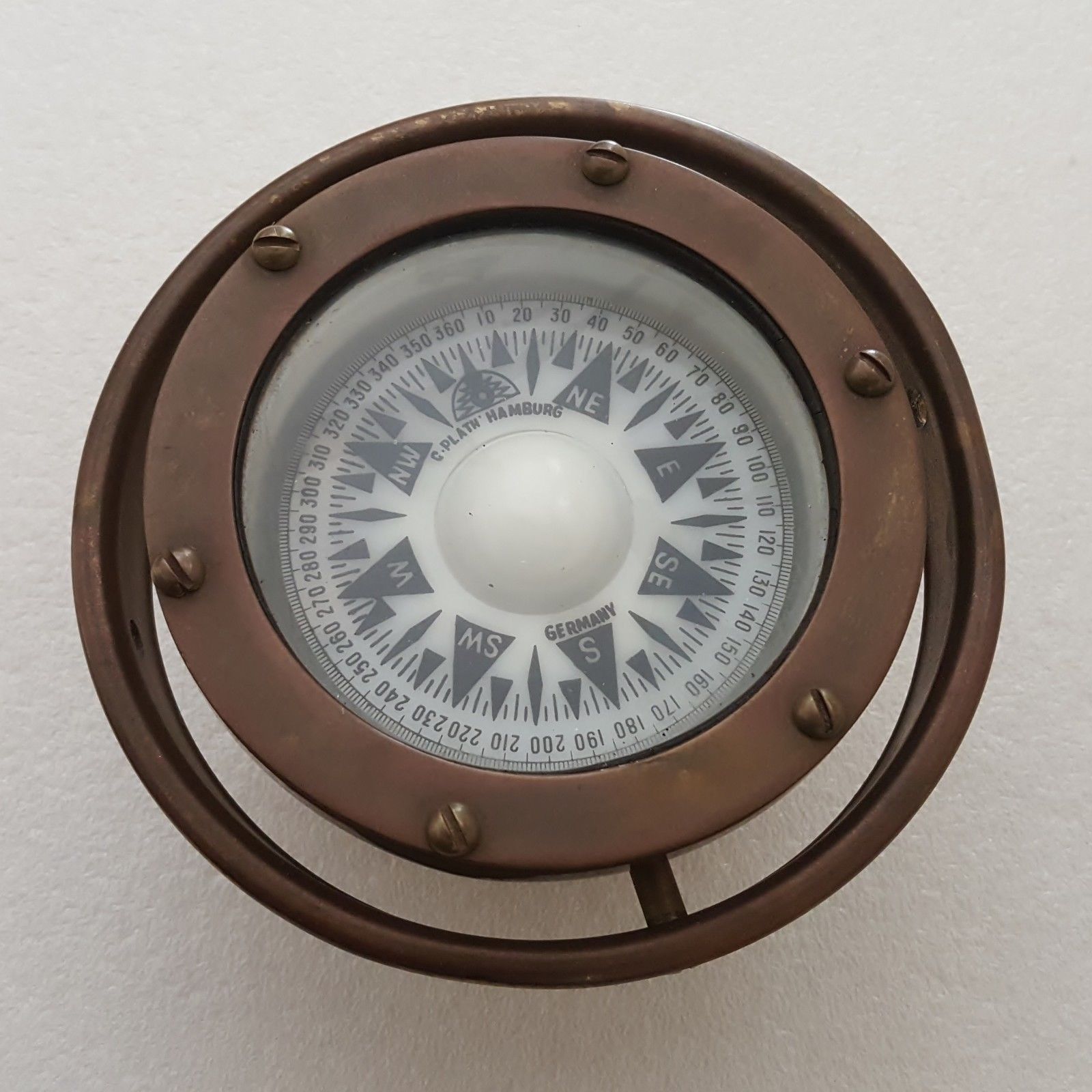 German Brass Ships Marine Navigation Compass by C. Plath Hamburg.