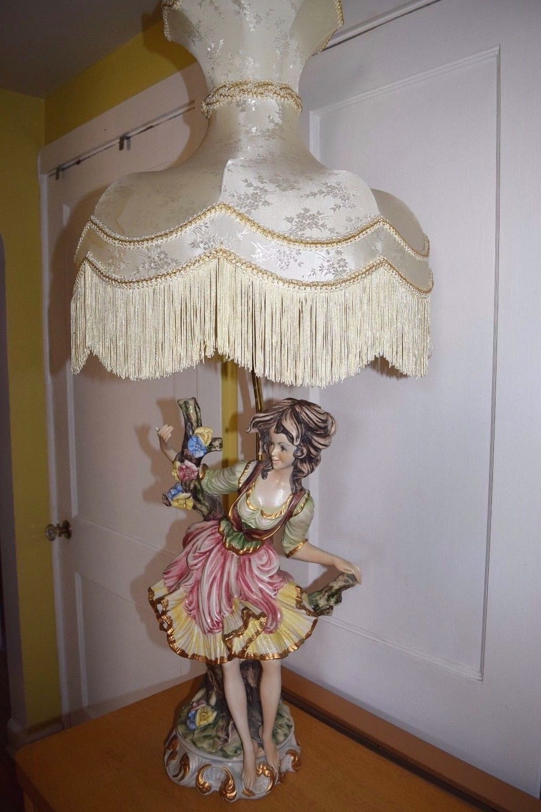 Vintage Azzolin Brothers table lamp with Fringed Victorian Shade