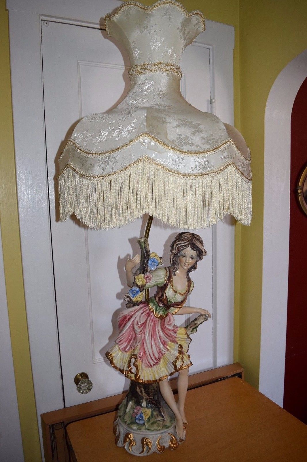 Vintage Azzolin Brothers table lamp with Fringed Victorian Shade