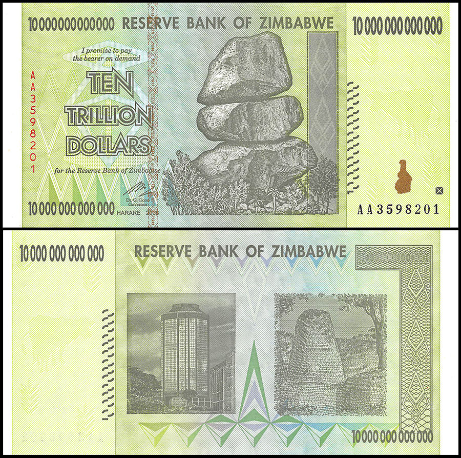 Zimbabwe 10 Trillion Dollars X 1,000 (1000) Pieces (PCS), 2008, P-88, UNC, Brick