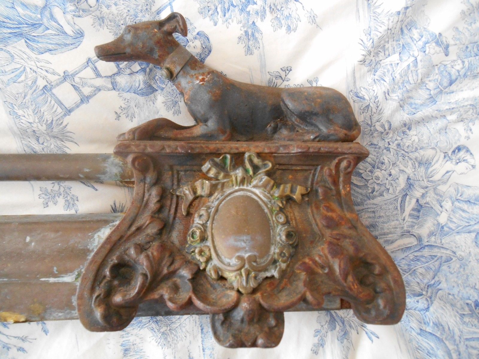 French Antique Metal Iron Brass Bronze Extendable Fireplace Fender Greyhounds