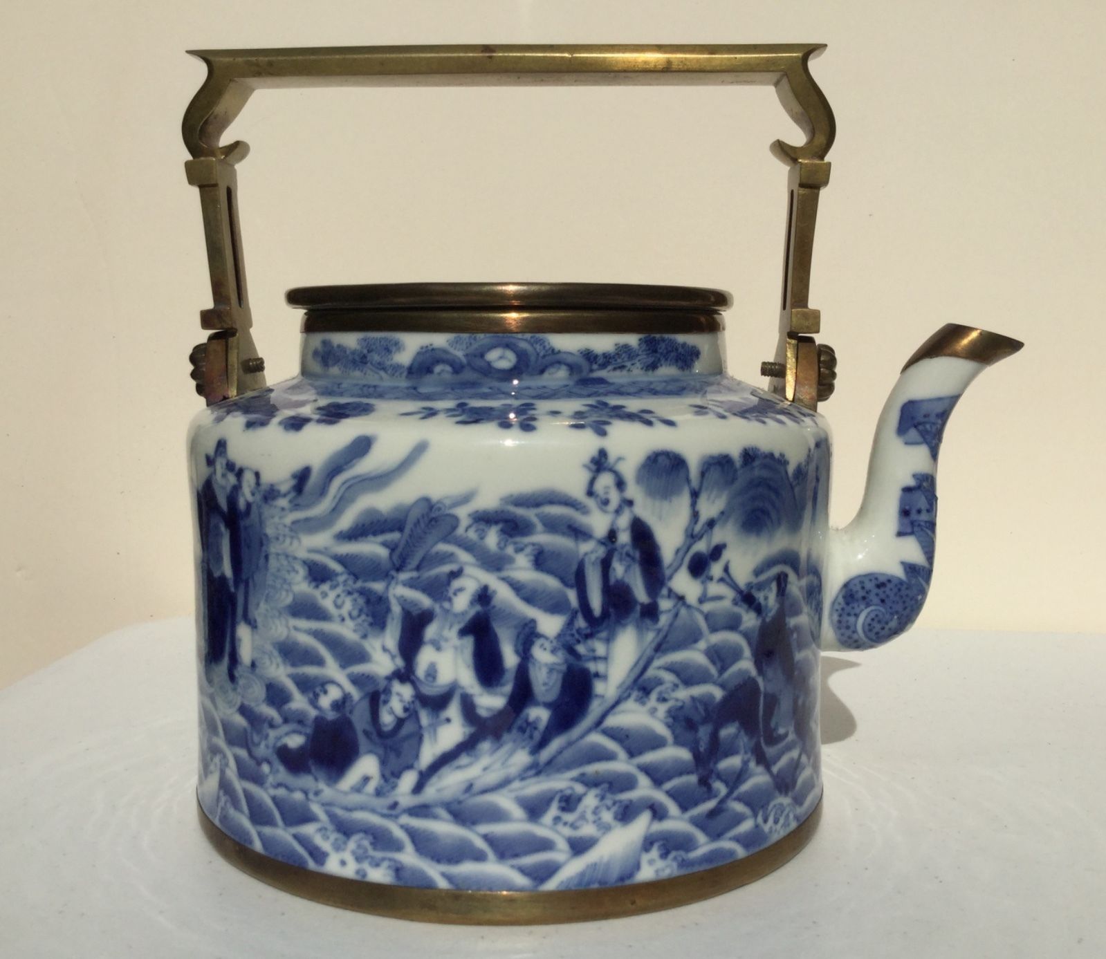 Chinese Blue and White Teapot, Immortals, late 18th - 19th century, Xuande mark.