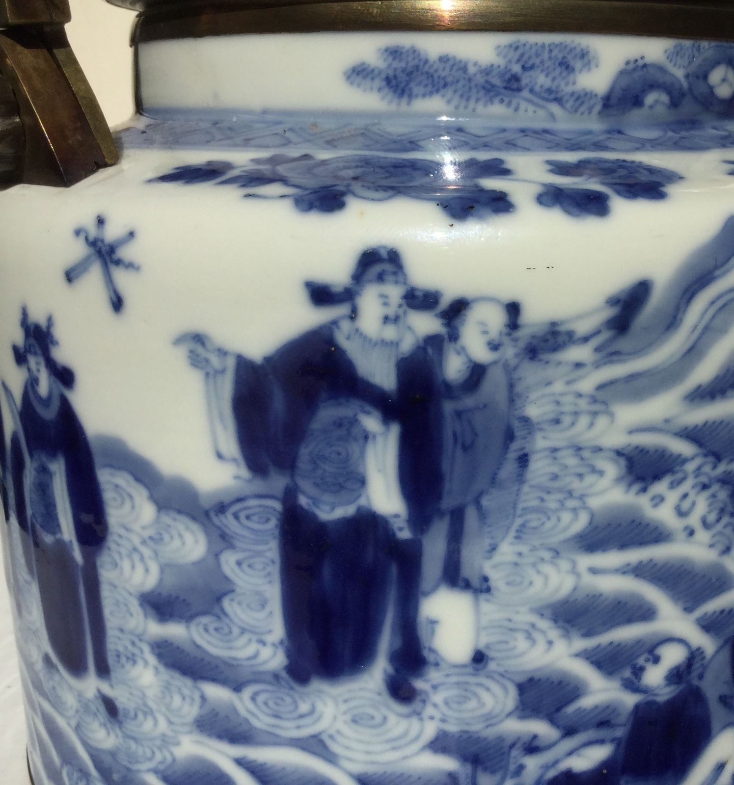 Chinese Blue and White Teapot, Immortals, late 18th - 19th century, Xuande mark.