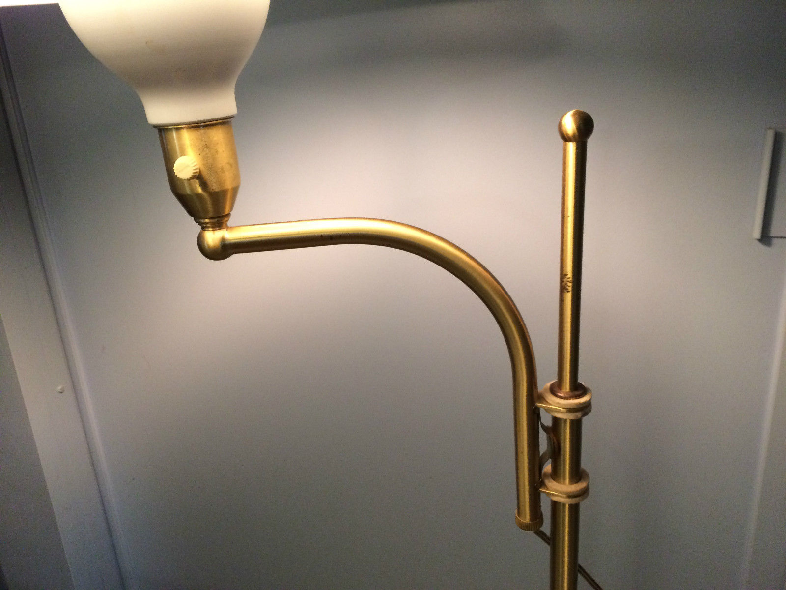 Wheeler Mid Century Modern Brass Floor Lamp Swing Arm Toleware Shade 1930s