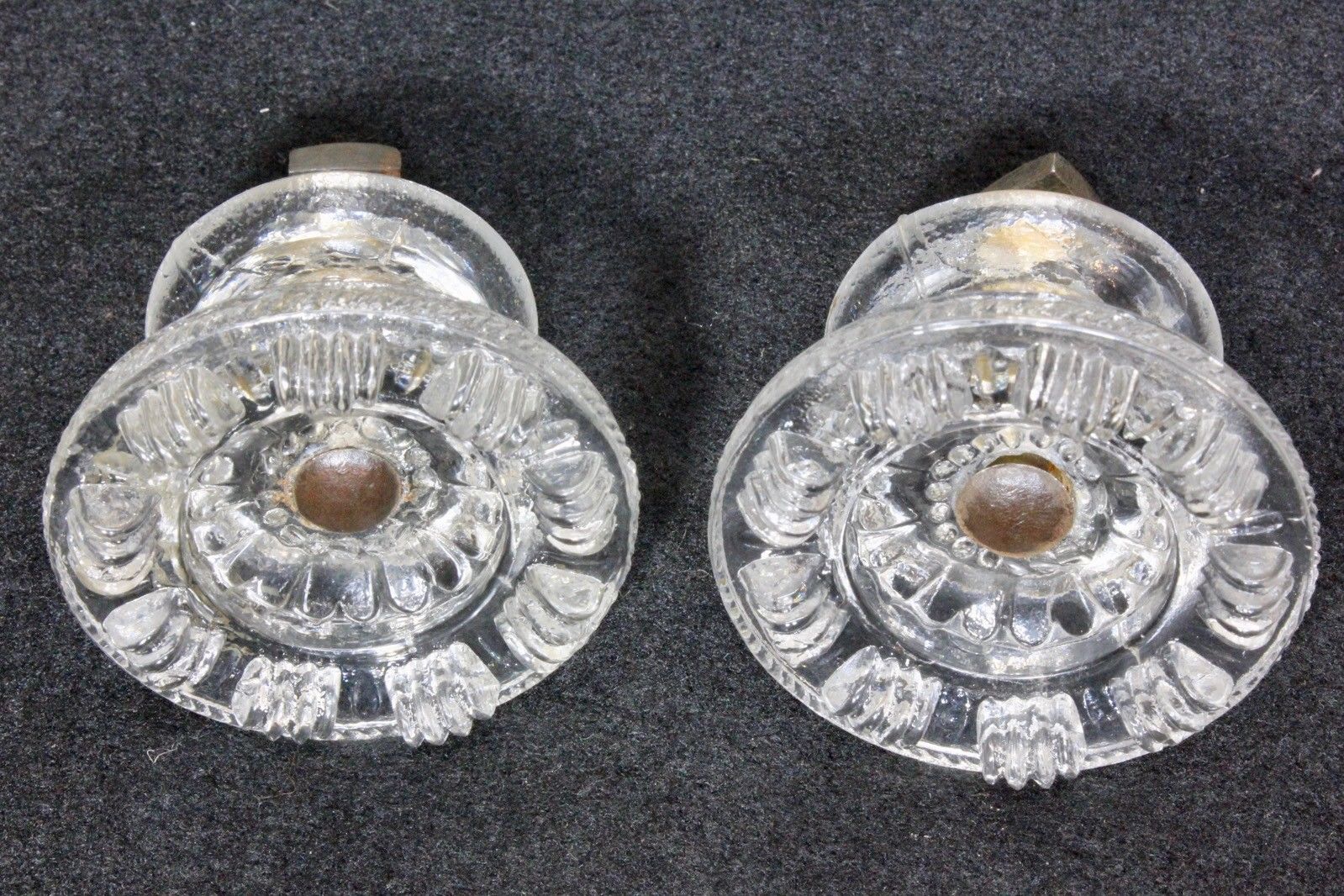 2 old knobs 2 1/16” drawer pulls closet door crystal glass vintage 1800’s short