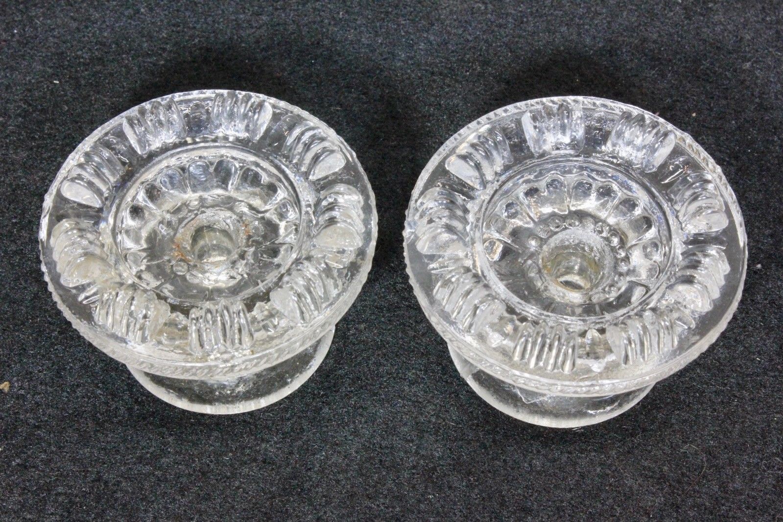 2 old knobs 2 1/16” drawer pulls closet door crystal glass vintage 1800’s short