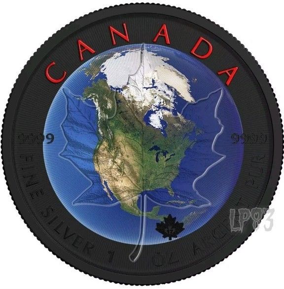 2016 1 Oz Silver MAPLE LEAF EARTH Coin WITH Black Ruthenium..