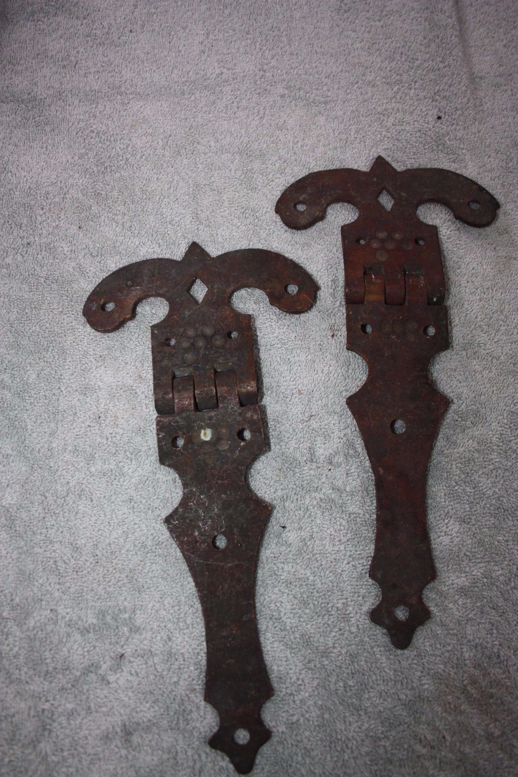 Set of Two Large Antique BRONZE Door / Strap Hinges